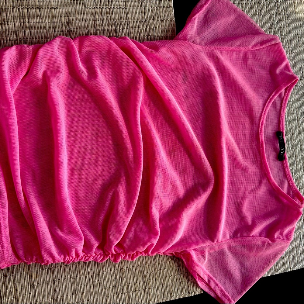 Pink sheer fishnet top form fitting size medium